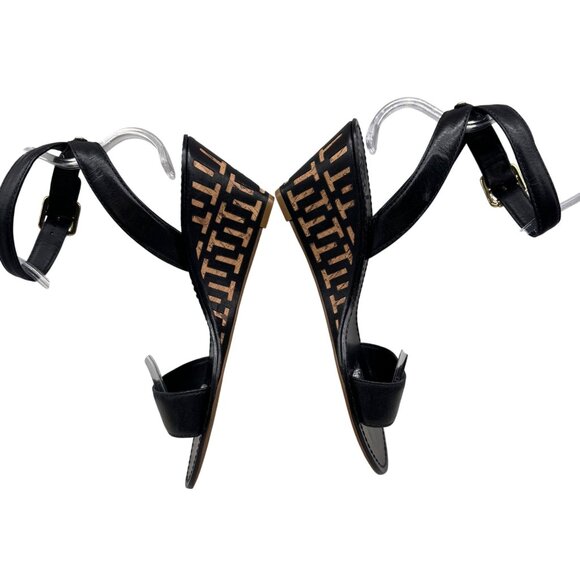 Tory Burch Marion Black Leather/Cork Wedge ankle Strap heels women’s sz 9.5 - Picture 6 of 11